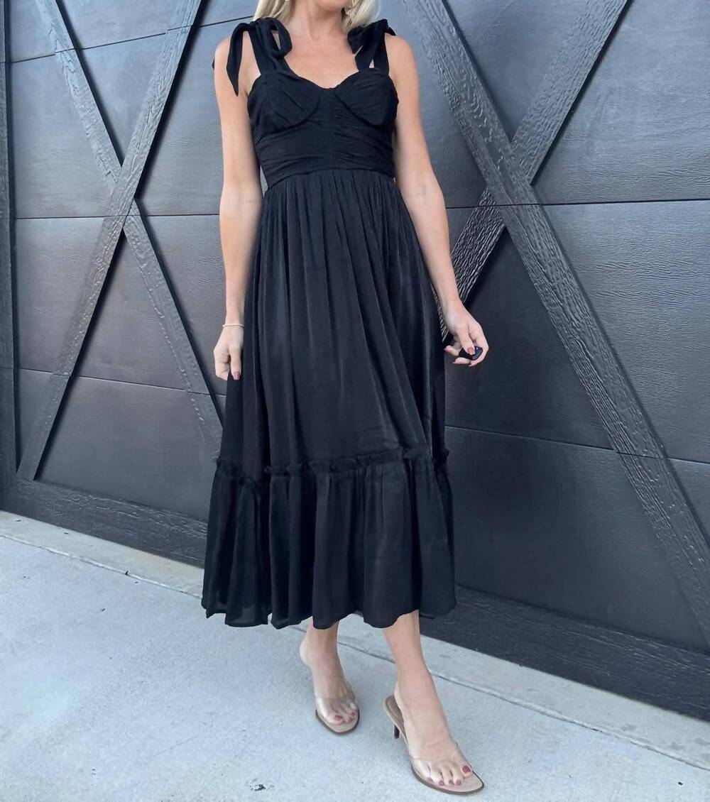 NEW BLU PEPPER lurex tie strap midi dress in black
